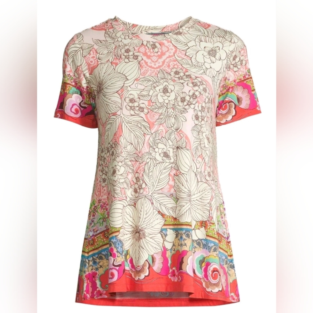 NWT Johnny Was The Janie Favorite Crew Neck Floral Swing Tee Modey Print Large